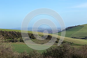 Landscape view of the Southdowns on a bright sunny January day.