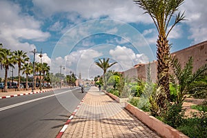 Landscape view of the street outside of city wall.