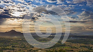 Landscape view of sunrise above on mountain with cloudy