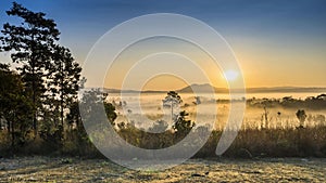 Landscape view of sunrise above on mountain with cloudy