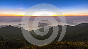 Landscape view of sunrise above on mountain with cloudy