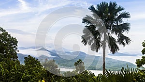 Landscape view of sunrise above on mountain with cloudy movement