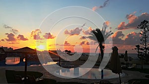 Landscape view of sunset over swimming pool, Egypt