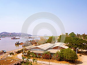 Landscape view from Tadar Road Bridge Sagaing Irrawaddy River ap