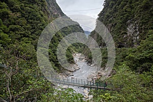 Landscape View in Taroko green rope bridge, Taroko national park, Hualien, Taiwan.