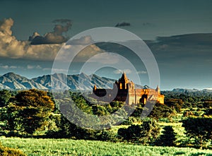 Landscape view on temple area of Bagan in Myanmar