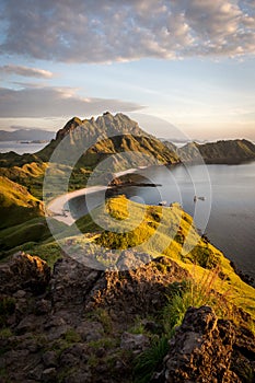 Landscape view from the top of Padar island in Komodo islands, F photo