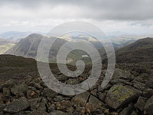 Landscape view from the top of scafell pike in the lake district, cumbria, england