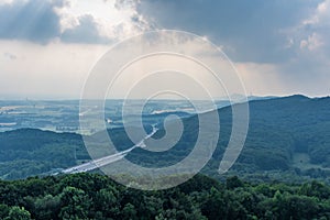 Landscape view towards town Porta Westfalica in Germany