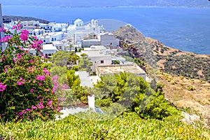 Landscape view of traditional cycladic village Plaka, Milos isla