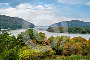 Landscape view of Trophy Point, a scenic overlook of the Hudson River Valley located at West