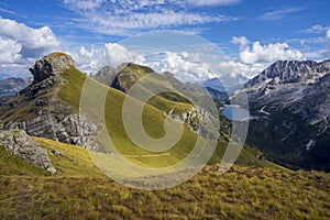 Landscape view from the Viel del Pan mountain trail in the Dolomites