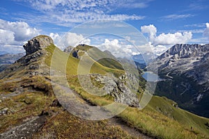 Landscape view from the Viel del Pan mountain trail in the Dolomites