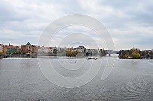 Landscape View of Vltava River in Prague, Czech Republic
