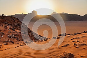 landscape view of wadi rum desert at sunset