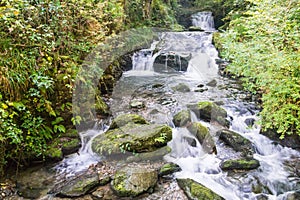 Landscape view of a waterfall at Watersmeet, near Lynmouth in De