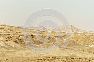 Landscape view of waterless desert near dead sea in Israel