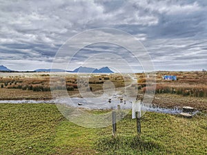 A landscape view on the Whangarei Heads peninaula from Ruakaka beach on the North Island of New Zealand