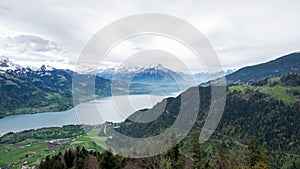 Landscape viewpoint of Thun Lake on the right from Harder Kulm.