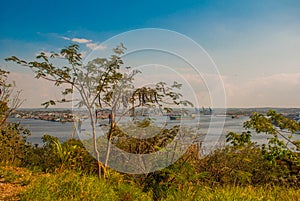 Landscape with views of the city, port, ship and Bay of Havana. Havana. Cuba