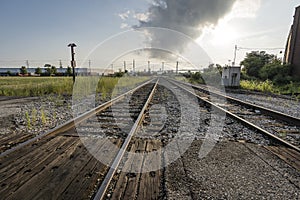 Landscape vintage of railroad tracks in Detroit downtown