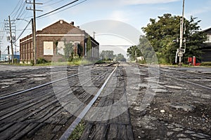 Landscape vintage of railroad tracks in Detroit downtown