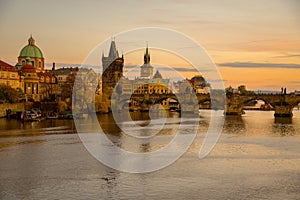 landscape with Vltava river and Karlov most