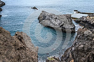 Landscape of the volcanic coast, Atlantic ocean. Selective focus. Los Gigantes, Tenerife