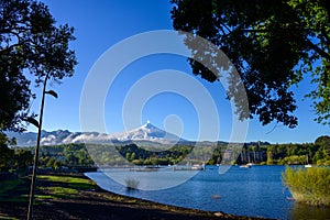 Landscape of the volcano and lake Villarrica in Pucón. Chili.