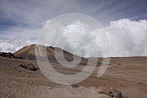 Landscape with volcano. Moor. Andean