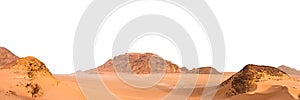 Landscape at Wadi Rum desert Jordan isolated on white background