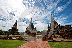 Landscape of Wat Phra Sri Sanphet Temple the ruins of ancient city of ayutthaya Ayutthaya Historical Park are the Capital of the