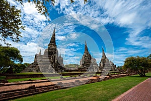 Landscape of Wat Phra Sri Sanphet Temple the ruins of ancient city of ayutthaya Ayutthaya Historical Park are the Capital of the