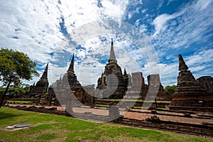 Landscape of Wat Phra Sri Sanphet Temple the ruins of ancient city of ayutthaya Ayutthaya Historical Park are the Capital of the