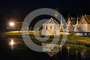 Landscape Wat Uposatharam (Wat Bot) Temple at night,Uthai thani