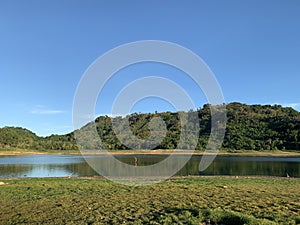 Landscape of water reflection at reservoir in summer season