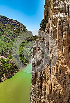 Landscape of water, stone, forest and sky