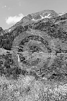 Landscape with waterfall in the Ordina Arcalis area in Andorra photo