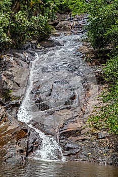 Landscape with waterfall on Seychelles island Mah