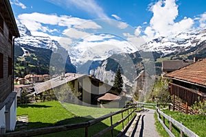 Landscape from Wengen village and alps in Lauterbrunen