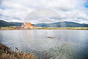 Landscape on the wetland and the red house