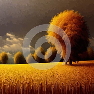 Landscape of wheat field, countryside scene, summer, panorama view vector