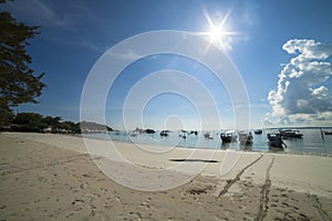 Landscape of a white sand Tanjung Tinggi Beach, Belitung Island