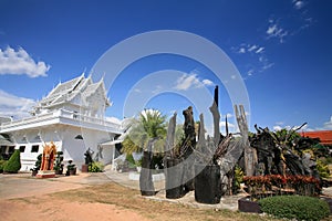 Landscape of white temple architecture and garden