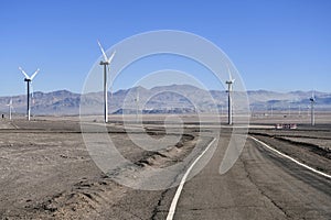 Landscape with wind turbines in the Atacama desert in northern Chile