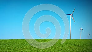 Landscape windmill turbines energy eolic wind field farm animation