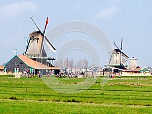 Landscape of Windmills in zaanse shans netherlands
