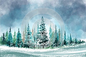 Landscape for winter and new year holidays christmas card background