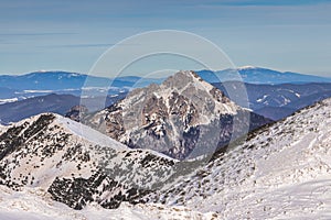 Landscape of winter snowy mountains