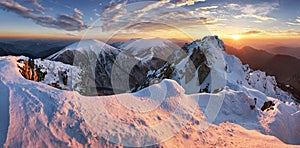 Landscape at winter in sunset moutain, Slovakia photo